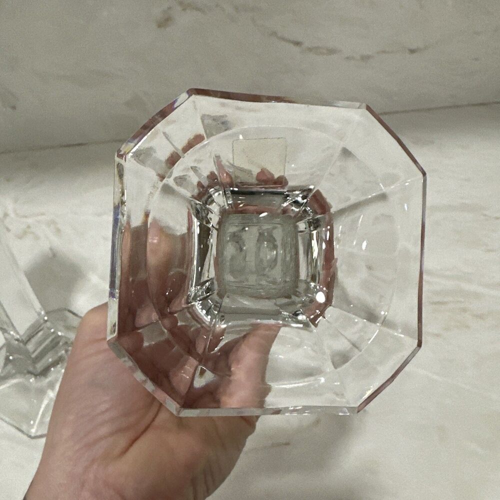 Vintage MCM Mikasa Hyde Park Clear Crystal Art Deco Taper Candle Holders Set 2 - Picture 9 of 9